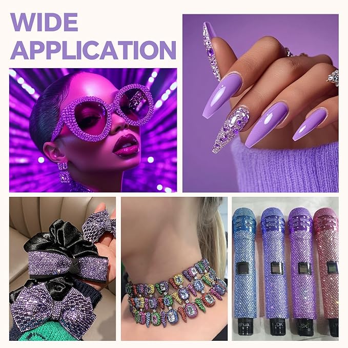 22380Pcs Purple Jelly Rhinestones Kit- Resin Mixed Color Rhinestones for Nail Clothes Shoes Tumblers Decoration Flat Back Round(3mm,4mm,5mm)