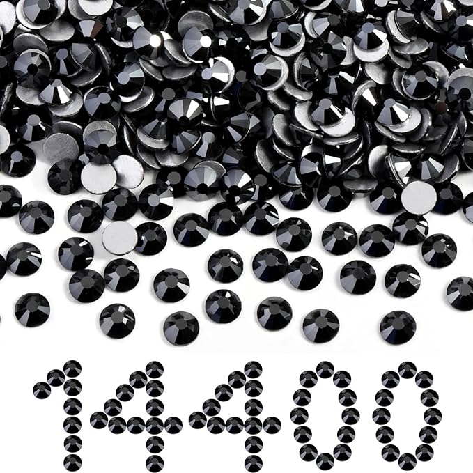 Beadsland Flatback Rhinestones Bulk, 14400pcs Rhinestones for Nails Crafts Clothes DIY Decoration,Jet Hematite, SS16, 3.8-4.0mm