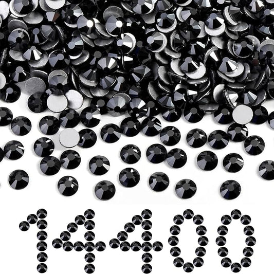 Beadsland Flatback Rhinestones Bulk, 14400pcs Rhinestones for Nails Crafts Clothes DIY Decoration,Jet Hematite, SS16, 3.8-4.0mm