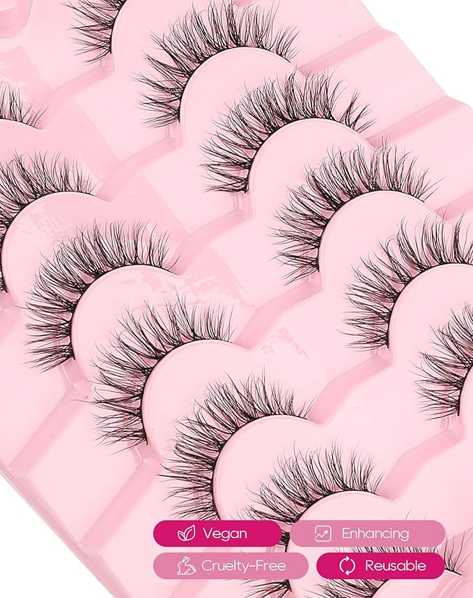 Wispy Strip Lashes Natural Look C Curl Volume False Eyelashes Short Mink Lashes 3D Classic Fake Lashes Small Fairy Eye Lashes Pack 15mm 83-SHE CUTE