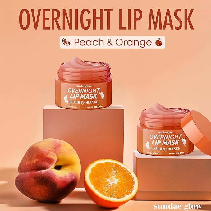 Sundae Glow Lip Mask with Peach & Orange – Hydration, Lip Repair for Dry Cracked Lips & Smoothing – Dermatologist Tested, Korean Lip Care – 95% Natural, Clean Beauty, Cruelty-Free – 1 Pack