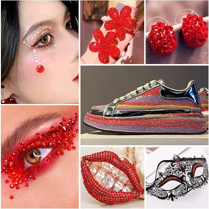Beadsland Flatback Rhinestones Bulk,14400pcs Red Rhinestones for Crafts Clothes DIY Decoration, Light Siam, SS16, 3.8-4.0mm