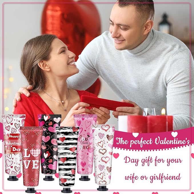 Loopeer 36 Sets Valentine's Day Hand Cream Lip Balm Bulk Gifts Galentine's Day Gift Valentine Party Favor Love Heart Mini Travel Size Moisturizing Hand Lotion for Women Coworker Teacher Nurse, 30 ml