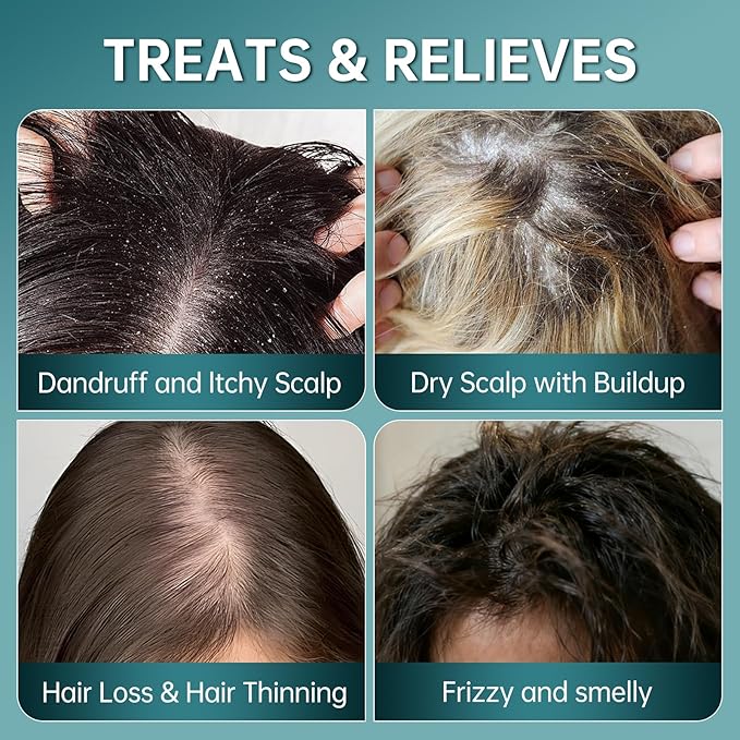 Sea Salt Scalp Scrub Exfoliating Anti-Dandruff, 3 Natural Oils and 6 Trace Herbal Extracts for Anti-Frizz and Hair Strengthening, Soothe Dry Scalp and Make Hair Shiny