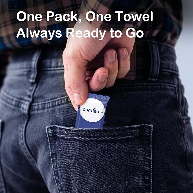 Ourmed Life Compressed Towel Tablets, Individually Wrapped Disposable Face Towels, Quick-Expand with Water, Soft & Lint-Free, 12"x10" Travel Washcloths for Camping,Hiking & Backpacking (100 Count)