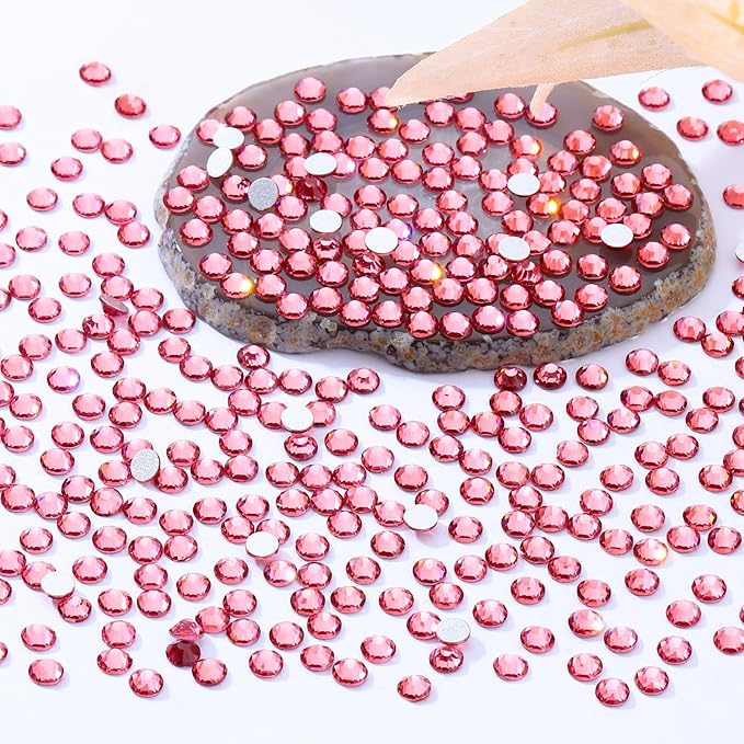 Meibite Rose Flatback Rhinestones, Glass Rhinestones for Nail Art and Craft, Glue Fix, Loose Crystal Gemstones(Rose, SS30, 576pcs, 6.4-6.6mm)