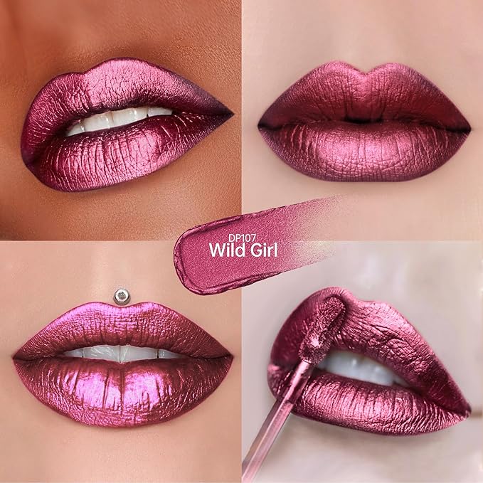 Depuplum 3Pc Lipsticks Set for Women Metallic Lipstick Long Lasting Dark Red Bronze Burgundy Lip Gloss, Metal Shine Lightweight Hydrating Full Coverage Lip Color, DP103/104/107