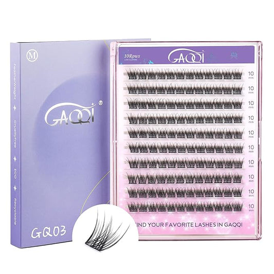 GAQQI Lash Clusters, Eyelash Clusters 120PCS D Curl Individual Lashes, Wispy Cluster Eyelash Extension 10mm Only, Natural Looking Cluster Lashes （GQ03, D Curl, 10mm)