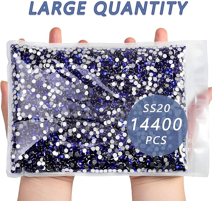 Beadsland Flatback Rhinestones Bulk,14400pcs Royal Blue Rhinestones for Nails Crafts Clothes DIY Decoration, Sapphire, SS20, 4.6-4.8mm