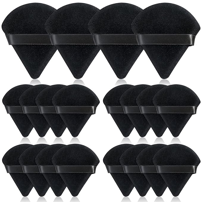 Thrilez 20pcs Triangle Powder Puff, Loose Powder Puffs Makeup Puff for Face Powder, Setting Powder Puff for Make Up, Face Puff Pads for Press Powder, Sponge Powder Applicator for Face and Eye (Black)