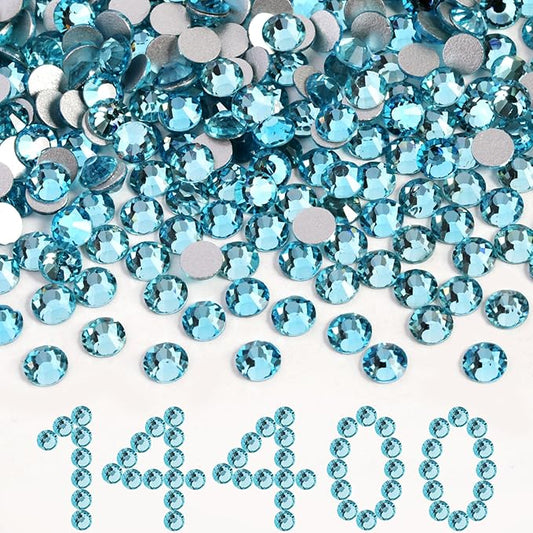 Beadsland Flatback Rhinestones Bulk,14400pcs Red Rhinestones for Nails Crafts Clothes DIY Decoration, Aquamarine, SS20, 4.6-4.8mm