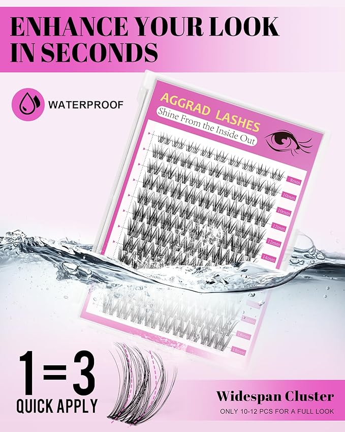 Magic Lash Clusters Natural 8-18mm Slightly Volume Wispy & Spikes Eyelash Clusters Extension Kit D Curl Individual DIY False Eyelash Extension Fake Eye Lashes With Wide & Thin Invisible Lash Band