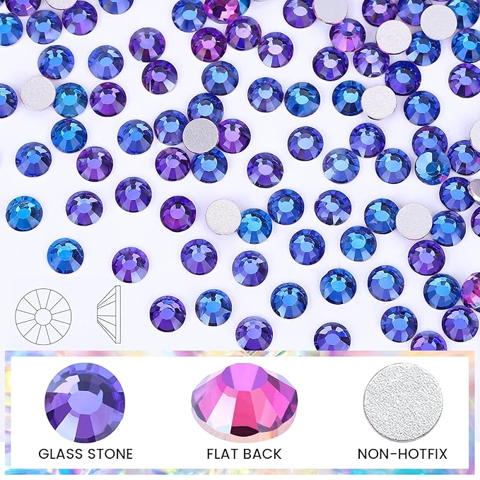 Novani Purple Rhinestones, Flatback Loose Crystal Gemstones 1440pcs Glass Rhinestones for Clothes Shoes Crafts Makeup Nail Art and DIY Decorations(SS16, Purple Velvet)