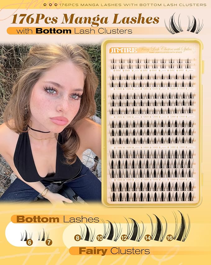 Manga Lash Clusters Wispy Lashes Clusters Natural Look Natural Eyelash Clusters Eyelash Extensions 8-16MM Fairy Individual Lashes with Bottom Lashes 6-7mm