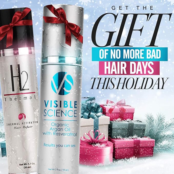 H2 Thermal and Visible Science Argan Oil Bundle - Hair Repair Treatment and Heat Protectant + Argan Oil Serum for Gorgeous Shiny Hair - Repair and Prevent Damage - Seal Split Ends (2 Items)