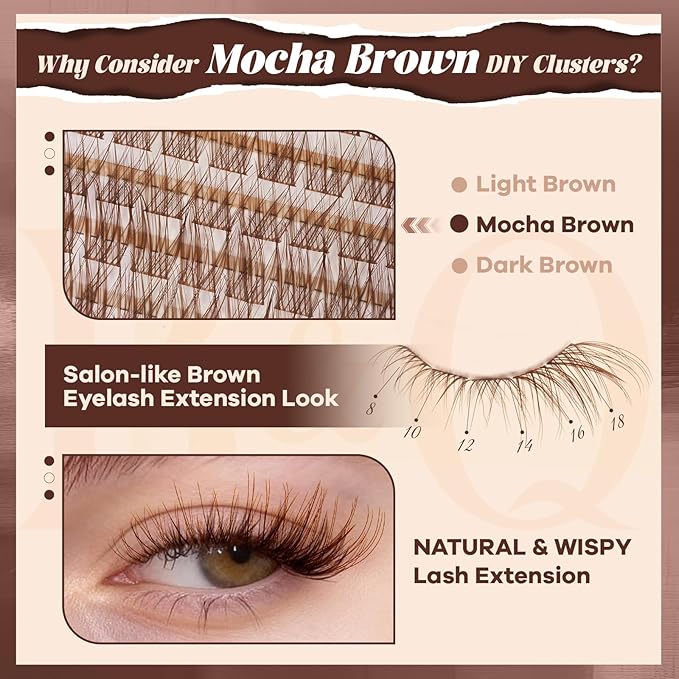 B&Q Brown Lash Clusters Blonde Brown Eyelash Cluster for Light Hair, MochaLash Cluster Eyelash Extensions Soft Browns False Eyelashes Comfortable Eyelash Clusters Perfect for Occasions（MochaLash 03）