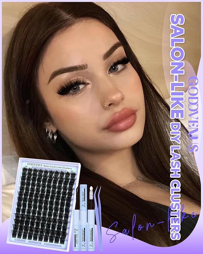 Goddvenus Salon-Like Lash Clusters Kit With Spikes DIY Eyelash Clusters D Curve Spiky Full Cluster Eyelash Extensions Kit Individual Lashes Cluster Kit (10-16mm 130Pcs)