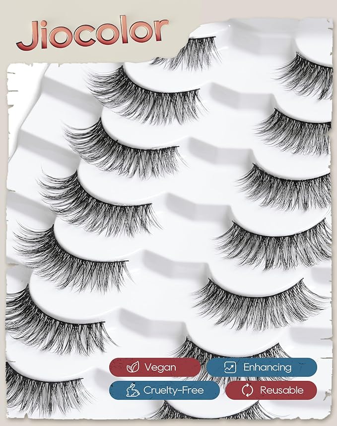 Faux Mink Lashes Natural Look Fluffy 14mm Eyelashes Wispy 3D 12mm Fake Eyelashes Thin Band Reusable False Lashes Pack 7 Pairs S3