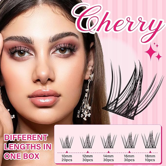 PRO LASHBEAUTY Manga Lash Clusters, Eyelash Clusters 10-18 Mixed Cluster Eyelash Extensions Mixed Lash Extension Reusable Soft & Comfortable (Cherry,10-18mix)