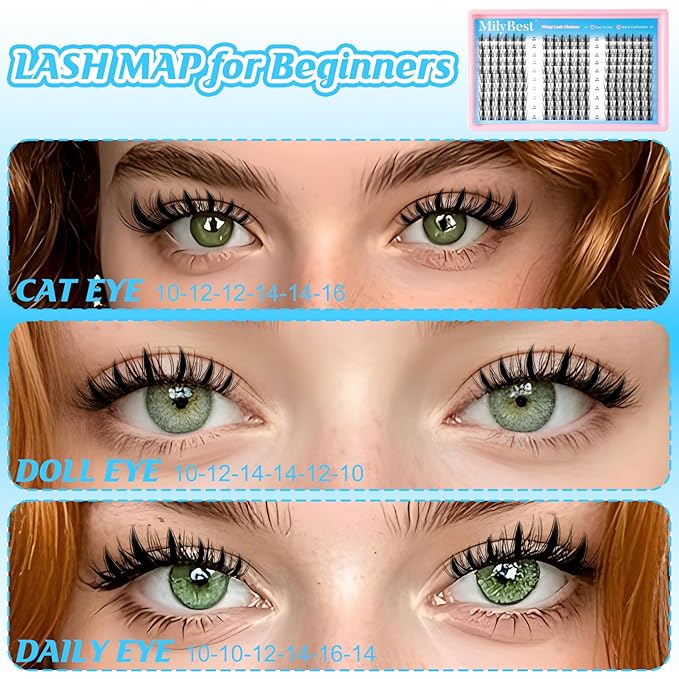 MilyBest Fairy Lash Clusters Kit Manga Eyelash Clusters Wispy Cluster Eyelash Extensions 180Pcs CC Curl Fluffy Lash Extension Kit with Bond&Seal 10-16mm DIY Spiky Individual Lashes Natural Look