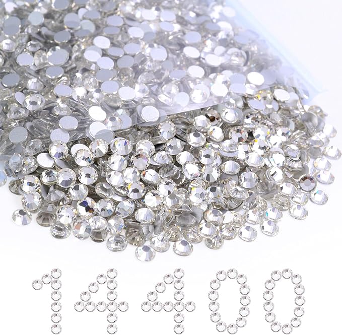 MEIBITE Flatback Rhinestones Bulk, 14400PCS Crystal Rhinestones for Clothes DIY Decoration Crafts, Crystal, SS16, 3.8-4.0mm