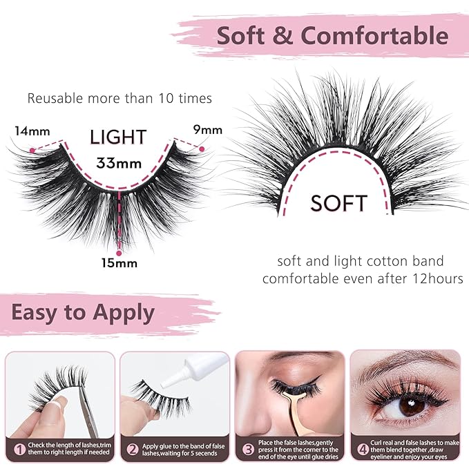 SONAFEEL Soft Mink Eyelashes 15mm Half Volume Lashes Natural Look 12Pairs 6d Fluffy Medium Strip Lashes Bulk Reusable Half Thick False Eyelashes Gift