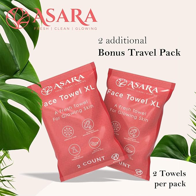 Clean Face Towels Disposable XL Facial Wipes | Add Water As a Makeup Remover | Sensitive Skin Face Towels | Organic Vegan Biodegradable - Clean Daily Towelettes (50 Count) | by Asara