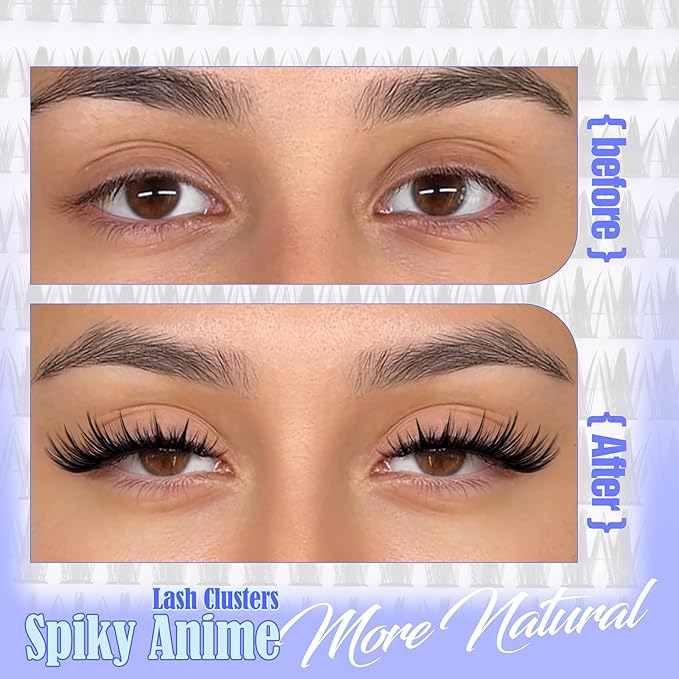 Lash Clusters Wispy Manga Eyelash Clusters with Spikes Anime Cluster Eyelash Extensions Natural Cluster Lashes Spiky Individual Lashes DIY at Home by YDAGKH(9-13mm, 192Pcs)