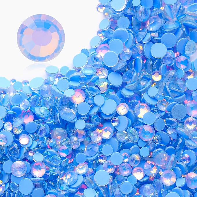 Meibite F Light Blue Flatback Rhinestones, Glass Rhinestones for Nail Art and Craft, Glue Fix, Loose Crystal Gemstones(F Light Blue, SS30, 288pcs, 6.4-6.6mm)