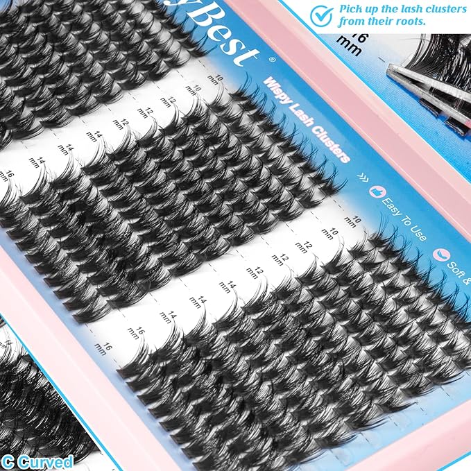 MilyBest Lash Clusters Fluffy DIY Lash Extensions Kit Thick Volume 80D Eyelash Clusters 10-16mm Individual Eye Lashes Wispy False Eyelashes D Curl 300pcs High Capacity Cluster Eyelash Extensions Kit