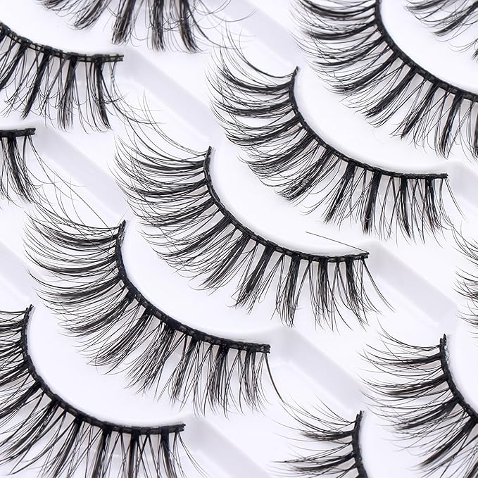 False Eyelashes 20 Pairs Wispy Lashes Faux Mink Lashes 14mm 3D Fluffy Cat Eye Lashes （style 20-057)