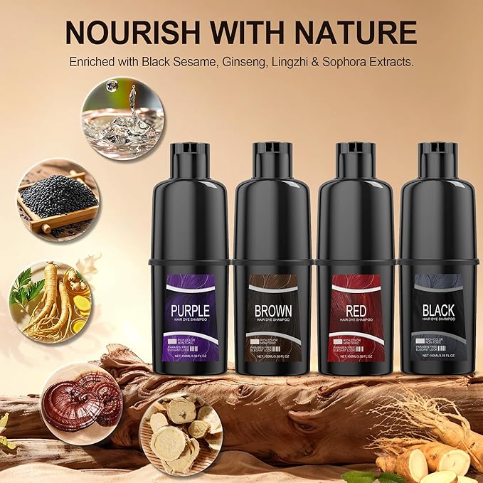 Brown Hair Dye Shampoo - Natural Hair Color Shampoofor Warm Brown Shades, Infused with Plant Extracts for Softness and Strength