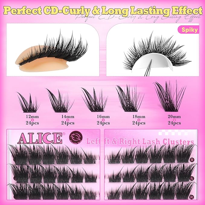 ALICE Wispy Volume Lash Clusters Left & Right Cat Eye Cluster Eyelash Extensions Hybrid Spiky Eyelash Clusters Thin Band Fairy Anime Lash Extensions