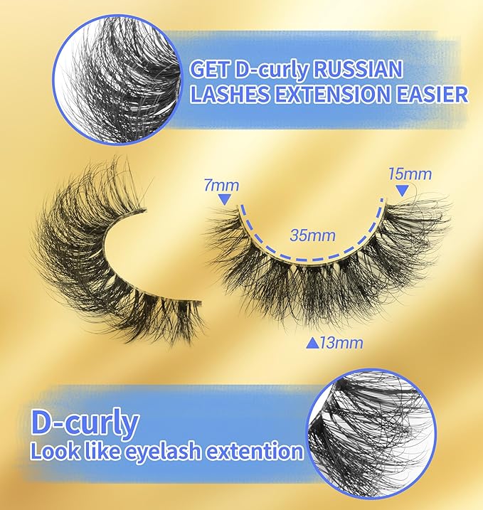 False Eyelashes Russian Strip Lashes D-Curly Wispy Natural Look zanlufly Lashes Like Eyelash Extension Volume Transparent Band Cat Eye Fake Eyelashes Pack