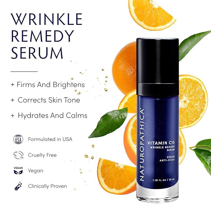 Naturopathica Vitamin C15 Wrinkle Remedy Serum for Face, Moisturizing Serum with Hyaluronic Acid, Anti-Aging Face Serum for Men and Women, 1.18 fl oz