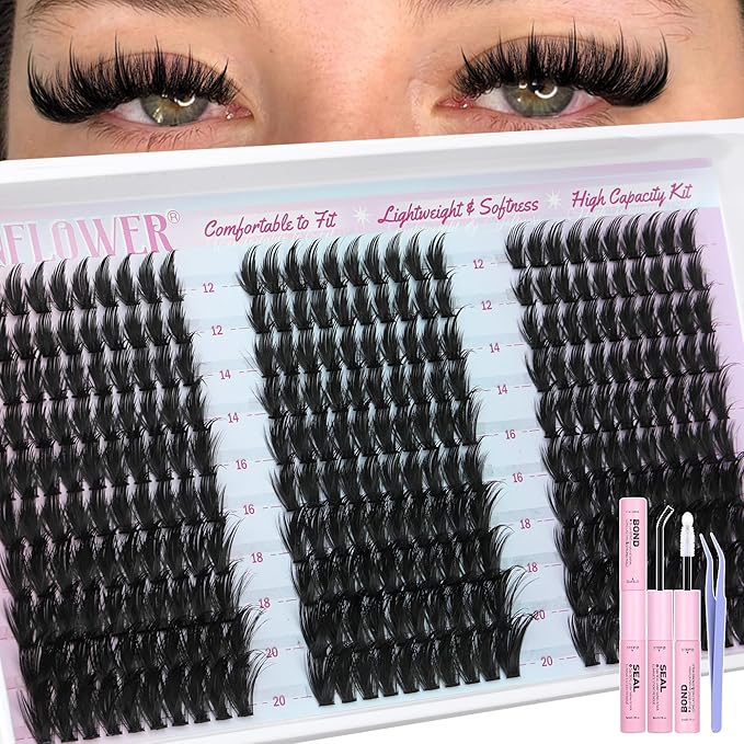 Manga Lash Clusters Kit Wispy Eyelash Clusters with Spikes 300Pcs Anime Lash Extension Kit Natural Eyelash Extension Kit 12-20mm High Capacity Lashes Clusters DIY for Beginners by Lanflower