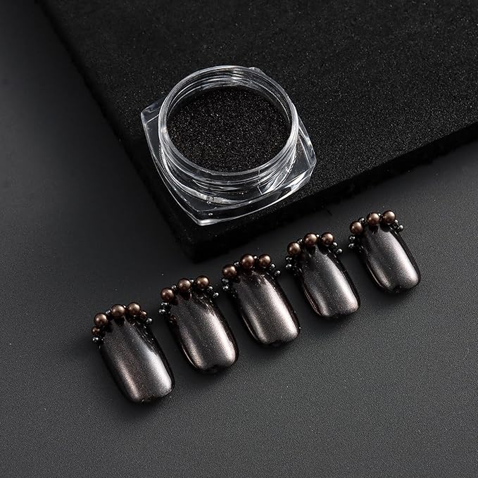 SUTOKAKA 2 Colors Copper Black Chrome Nail Powder Dark Bronze Matallic Mirror Effect Nail Chrome Pigment Holographic Aurua Dust for Manicure Art Design Home Salon Supplies