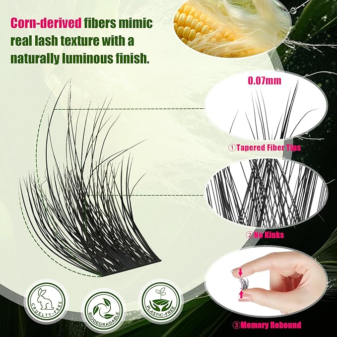 Lash Clusters Natural & Fluffy Lash Extension Kit Biodegradable Eyelash Clusters Cruelty Free False Eyelashes Lightweight