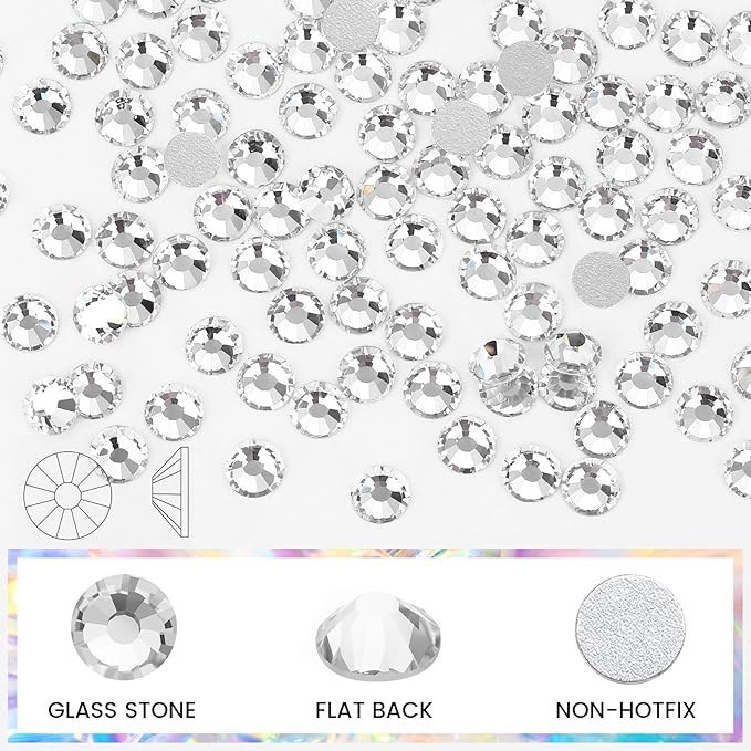 Novani Crystal Rhinestones, Flatback Loose Gemstones 288pcs Glass Rhinestones for Clothes Shoes Crafts Makeup Nail Art and DIY Decorations(SS30, Crystal Clear)