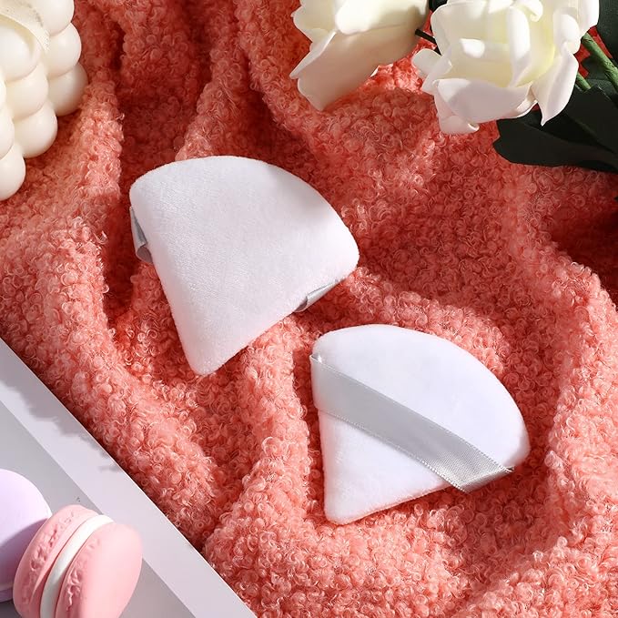 Maitys 12 Pcs Powder Puff Triangle for Face Makeup Cosmetic Loose Powder Puff Velour Soft Body Washable Reusable Foundation Sponge Wet Dry Makeup Tool for Women(Small,White)