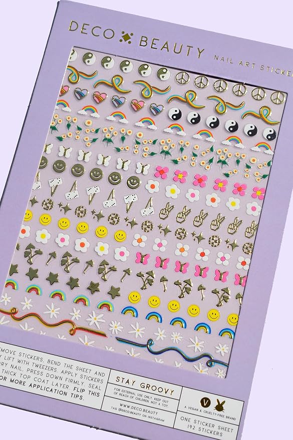 Deco Beauty Stay Groovy - Super Thin & Easy-to-Apply Nail Art with The Cutest Designs - Durable & Long-Lasting Nail Art Stickers and Decals for Women, for DIY at-Home Manicures & Salon-Quality Nails