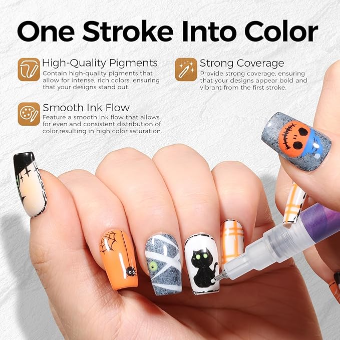 GELLAKTIK 12 Colors Nail Art Pens Set, 0.5mm Fine Tip Nail Art Markers Polish Pen for 3D Nail Art, Quick-Drying Acrylic Paint MarkerPen Drawing Painting Liner Brush for DIY Nail Art Manicure Tool