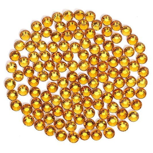Novani Rhinestones 3000Pcs Flatback Crystal Round Loose Gemstones Glass Rhinestones for Crafts Makeup Nail Art Clothes Shoes DIY Decorations(SS8, 2.3-2.5mm,Gold Yellow)