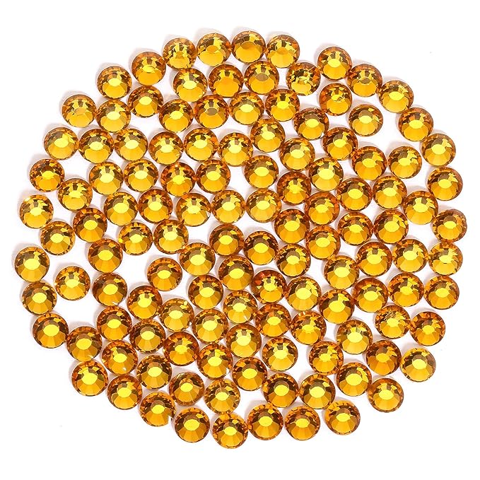 Gold Yellow Rhinestones Flatback Rhinestone for Crafts Glass Nail Rhinestones Nail Gems Crystals for Makeup Bags Shoes Decoration DIY(SS12,1440pcs,Gold Yellow)
