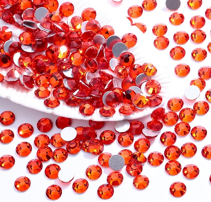 Meibite Hyacinth Flatback Rhinestones, Glass Rhinestones for Nail Art and Craft, Glue Fix, Loose Crystal Gemstones(Orange, SS12, 1440pcs, 2.9-3.0mm)