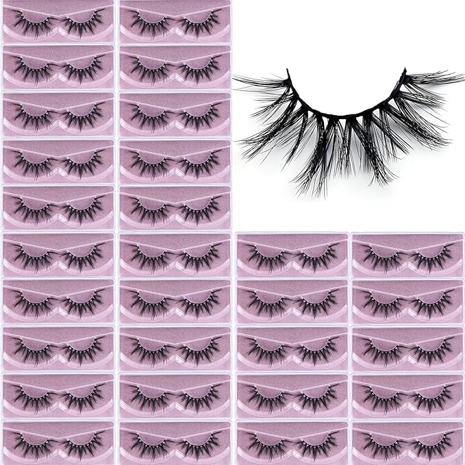 Lashes Mink Bulk 30 Pair Wholesale Lashes 5D Fluffy Eyelashes Wholesale Faux Mink Eyelashes Natural Medium Length Fake Lash with Portable Pack (Clusters 30 Pairs)