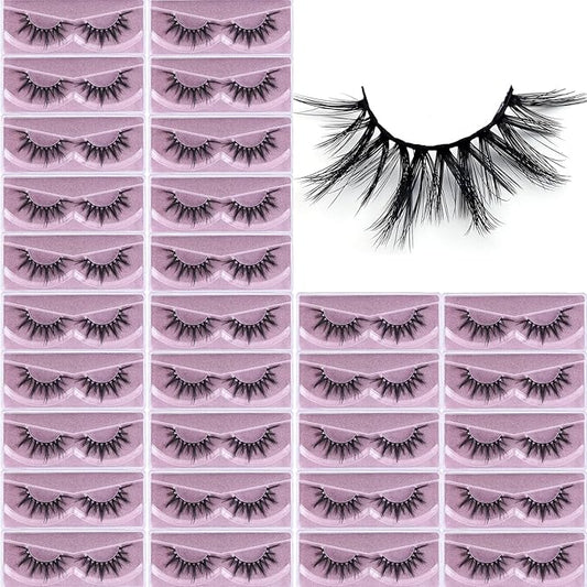 Lashes Mink Bulk 30 Pair Wholesale Lashes 5D Fluffy Eyelashes Wholesale Faux Mink Eyelashes Natural Medium Length Fake Lash with Portable Pack (Clusters 30 Pairs)