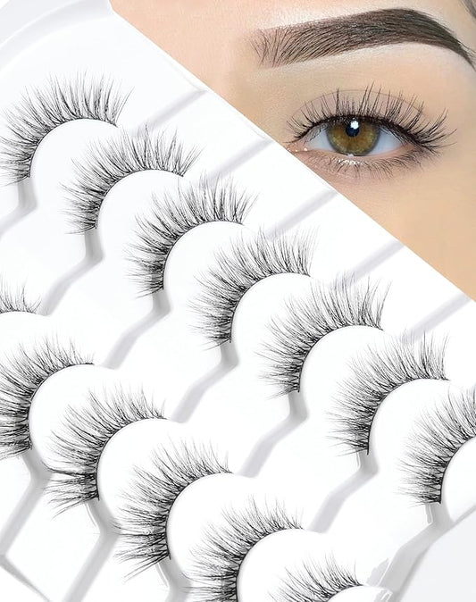 Natural Looking Lashes Wispy Eyelashes Thin Band Strip False Lashes D Curl Reusable Cat Eye Effect False Eyelashes 13mm 7 Pairs S7