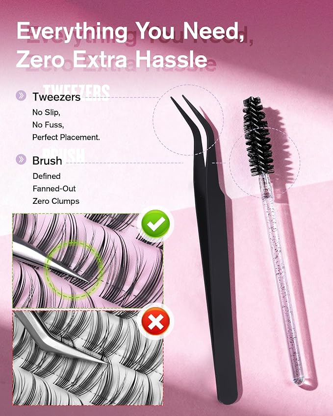 EYDEVRO Manga Lash Clusters Kit Natural Fairy Eyelash Clusters Kit Anime Cluster Eyelash Extensions Kit 10-16mm Spiky Wispy DIY Lash Extension Kit Waterproof Lash Bond and Seal Tweezers Brush