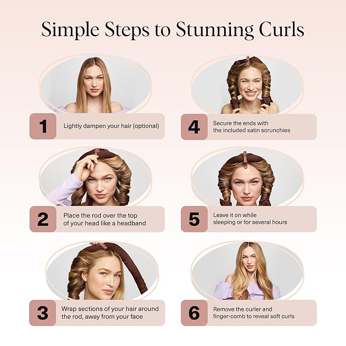 Kitsch Satin Heatless Hair Curler Set - Heatless Curls Overnight with Hair Curler & 2 Satin Scrunchies - Hair Curlers to Sleep in for Overnight Curls - Overnight Blowout Rods - Chocolate